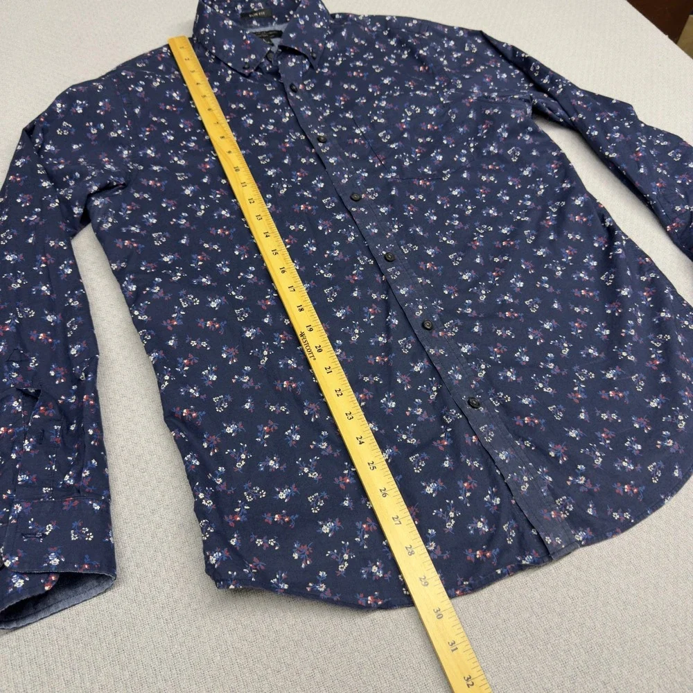 Banana Republic Shirt Mens Large Navy Blue Floral Slim Fit Stretch Soft Wash